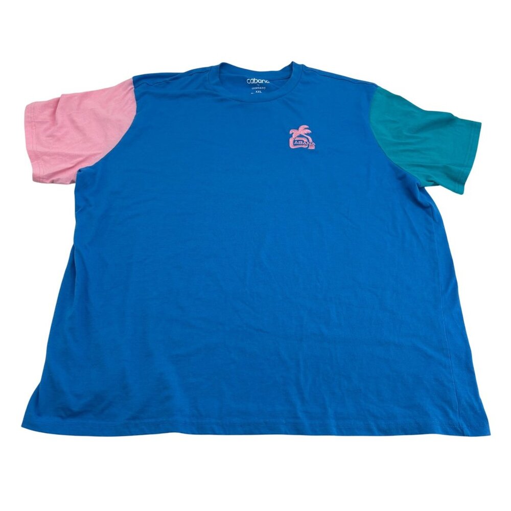 Color Block Cabana By Crown &‎ Ivy T-Shirt XXL Blue/Pink/Teal Cotton/Polyester